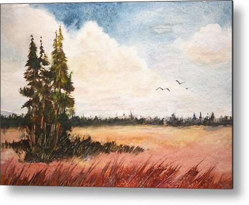Landscape Metal Print featuring the painting Watercolor lesson by Bobby Walters