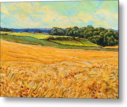 Wheat Field Graanveld Limburg Landscape Oil Painting Briex Metal Print featuring the painting Wheat field in Limburg by Nop Briex