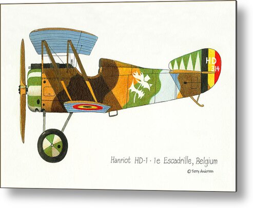 Belgian Aircraft Metal Print featuring the drawing Hanriot HD-1 by Terry Anderson