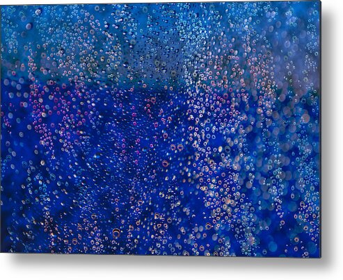 Abstract Metal Print featuring the photograph Abstract pattern of raindrops on window #1 by Steven Heap