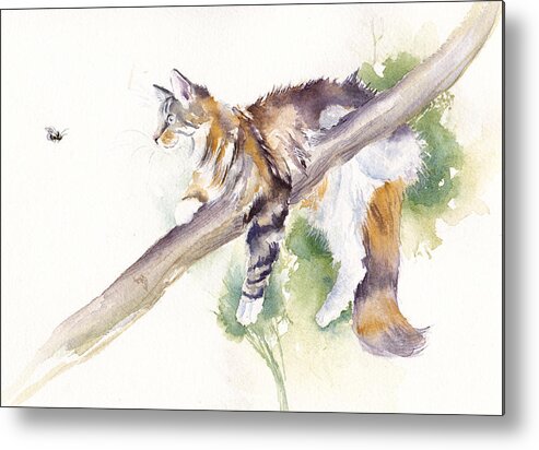 Cats Metal Print featuring the painting Bee High - Cat up a Tree by Debra Hall