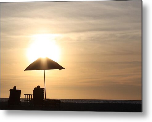 Sunset Metal Print featuring the photograph Couple on the Beach at Sunset #2 by Gravityx9 Designs