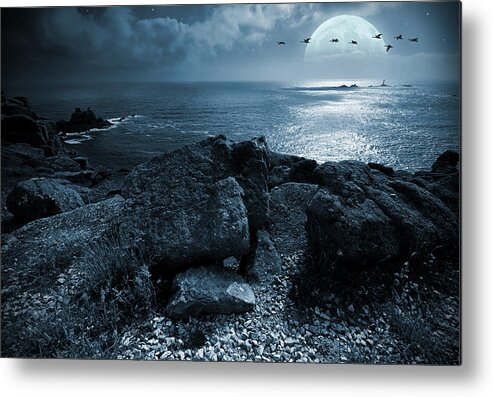 Beautiful Metal Print featuring the photograph Fullmoon over the ocean #1 by Jaroslaw Grudzinski