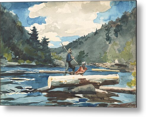 Winslow Homer Metal Print featuring the drawing Hudson River, Logging #1 by Winslow Homer