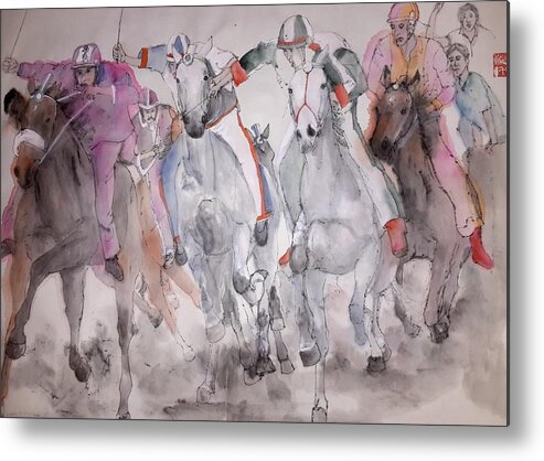Il Palio. Horserace. Siena.italy . Metal Print featuring the painting Il Palio di Siena album #1 by Debbi Saccomanno Chan