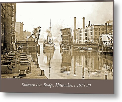 Black And White Metal Print featuring the photograph Kilbourn Avenue Bridge, Milwaukee, Wisconsin, 1915-1920, Vintage #1 by A Macarthur Gurmankin
