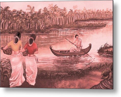 India Metal Print featuring the painting Backwater tropical village Scene by Tara Krishna