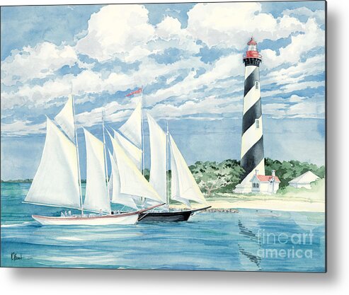 Lighthouse Metal Print featuring the painting Passing the Light #1 by Paul Brent