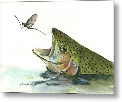 Rainbow Trout Metal Print featuring the painting Rainbow trout #1 by Juan Bosco