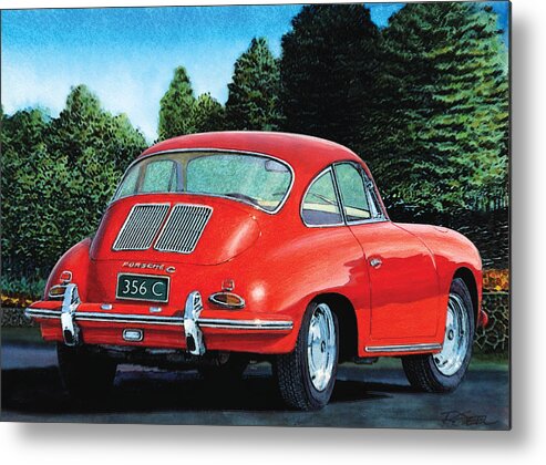 Porsche Metal Print featuring the painting Red Porsche 356C #1 by Rod Seel