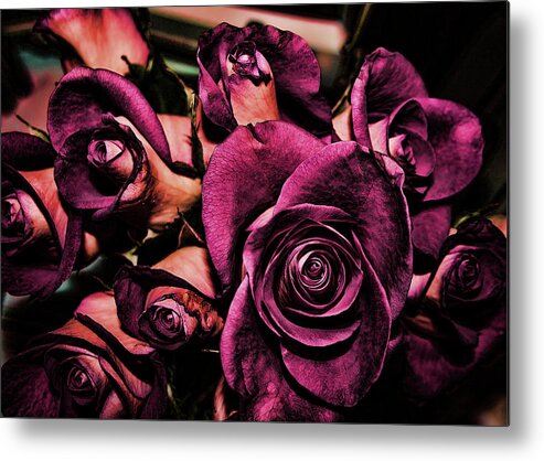 Red Metal Print featuring the digital art Roses #1 by Cathy Harper