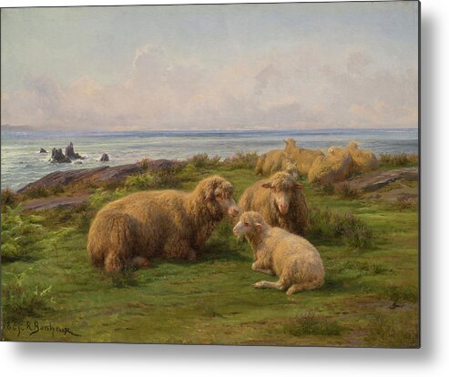 Sheep By The Sea Metal Print featuring the painting Sheep by the Sea #1 by Rosa Bonheur