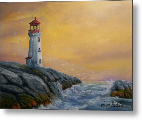 Lighthouse Metal Print featuring the painting Standing Guard #2 by Wayne Enslow
