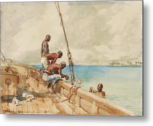 Winslow Homer Metal Print featuring the drawing The Conch Divers #2 by Winslow Homer