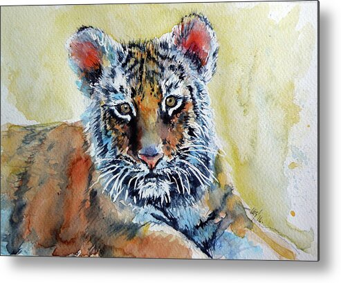 Tiger Metal Print featuring the painting Tiger cub #1 by Kovacs Anna Brigitta