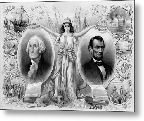 Abraham Lincoln Metal Print featuring the drawing Washington and Lincoln by War Is Hell Store