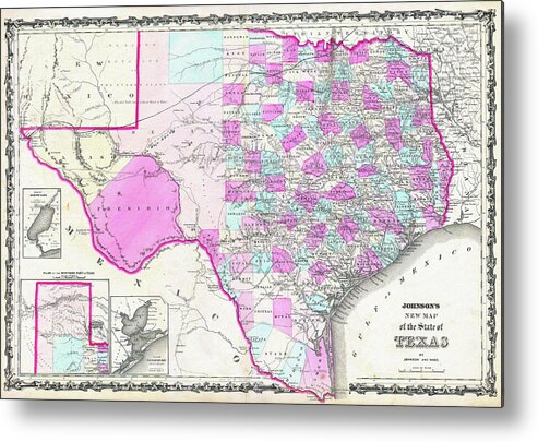 1862 Metal Print featuring the digital art 1862 Map of Texas by Bill Cannon