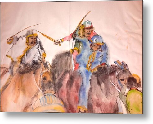 Il Palio. Siena. Italy. Horserace. Medieval. Lupa Contrada Metal Print featuring the painting IL Palio contrada Lupa album #19 by Debbi Saccomanno Chan