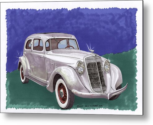 A Watercolor Portrait Of The 1935 Hupmobile Model 527 T Which Was An Automobile Built From 1909 Through 1940 By The Hupp Motor Company Metal Print featuring the painting 1935 Hupmobile Model 527 T by Jack Pumphrey