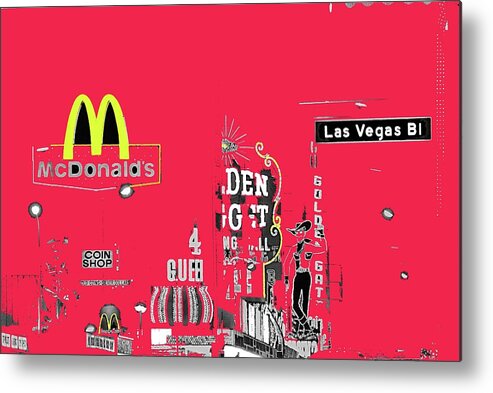 Las Vegas Boulevard At Night Collage Las Vegas Nevada 1978 Color Added 2009 Metal Print featuring the photograph Las Vegas Boulevard at night collage Las Vegas Nevada 1978 color added 2009 #3 by David Lee Guss