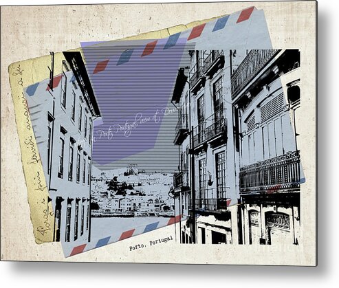 Porto Metal Print featuring the digital art stylish retro postcard of Porto #4 by Ariadna De Raadt
