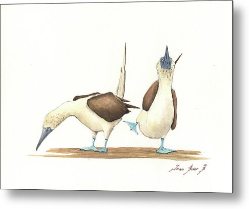  Metal Print featuring the painting Blue footed boobies #4 by Juan Bosco