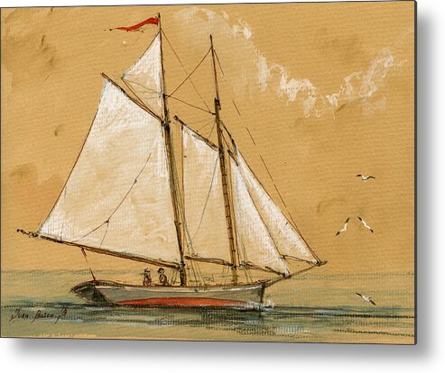 Sail Ship Watercolor Metal Print featuring the painting Sail Ship Watercolor #4 by Juan Bosco
