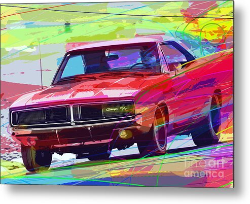 1969 Dodge Metal Print featuring the painting 69 Dodge Charger by David Lloyd Glover