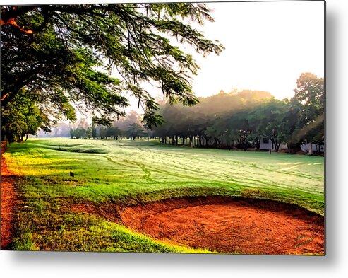 Golf Metal Print featuring the photograph A Hazy Morning for Golf by Kathy Tarochione