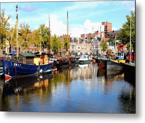 Canal Metal Print featuring the digital art A Peaceful Canal Scene - The Netherlands L B by Gert J Rheeders