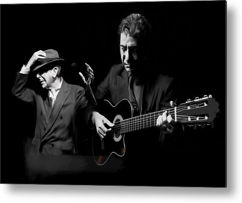 Leonard Cohen Drawings Paintings Metal Print featuring the painting Accompaniment Lenard Cohen by Iconic Images Art Gallery David Pucciarelli