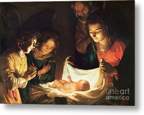 Adoration Of The Baby Metal Print featuring the painting Adoration of the baby by Gerrit van Honthorst