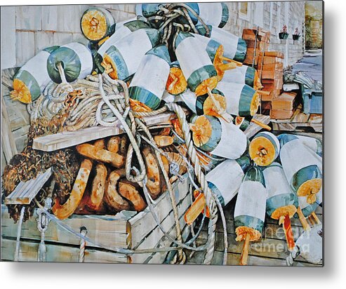 Lobster Buoy's Metal Print featuring the painting All Buoy'd Up by P Anthony Visco