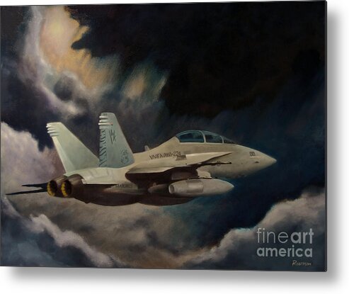 F-18 Metal Print featuring the painting All Weather - Single Craft by Stephen Roberson