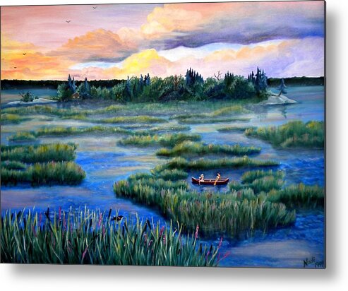 Water Metal Print featuring the photograph Amongst the Reeds by Renate Wesley