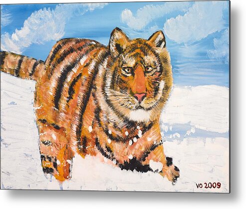Cat Metal Print featuring the painting Amur Tiger by Valerie Ornstein