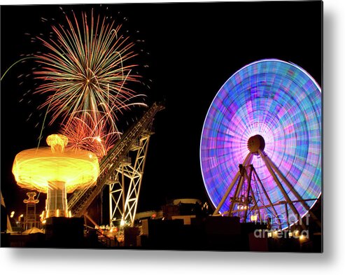 Collage Metal Print featuring the photograph Amusemant Pier in Wildwood New Jersey with Colorful Firework Explosions by Anthony Totah