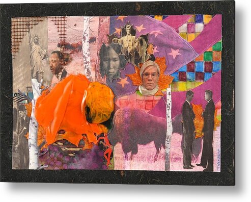 Fused Metal Print featuring the mixed media An Orange Bison In America by Mark Lubich