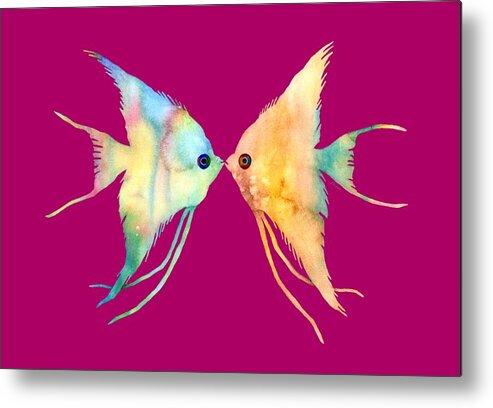 Fish Metal Print featuring the painting Angelfish Kissing by Hailey E Herrera