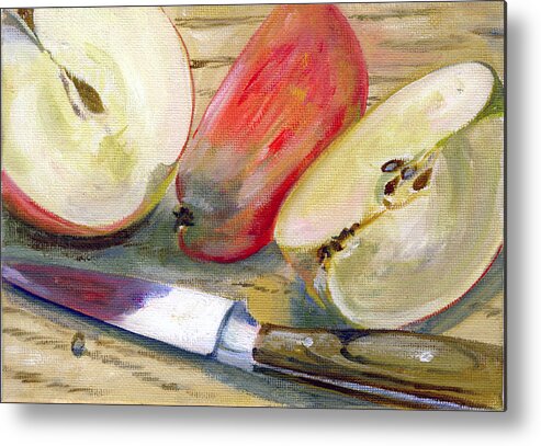 Still-life Metal Print featuring the painting Apple by Sarah Lynch