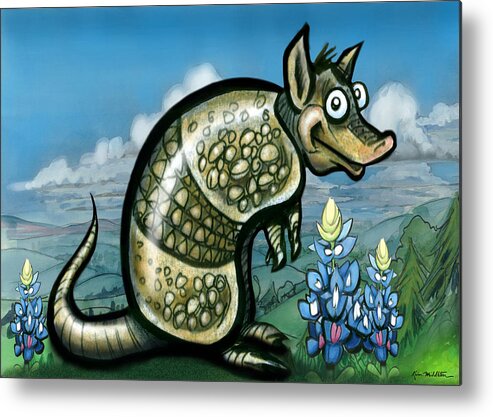 Armadillo Metal Print featuring the painting Armadillo n Bluebonnets by Kevin Middleton