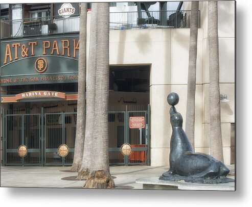 Sfgiants Metal Print featuring the photograph ATT Park with Seal Statue by Jessica Levant