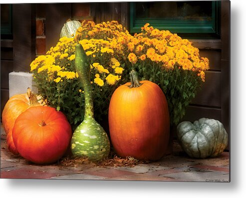 Pumpkin Metal Print featuring the photograph Autumn - Pumpkin - The Gang's all here by Mike Savad