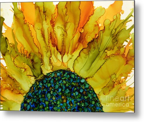 Abstract Flower Metal Print featuring the painting Autumn Sunflower by Beth Kluth