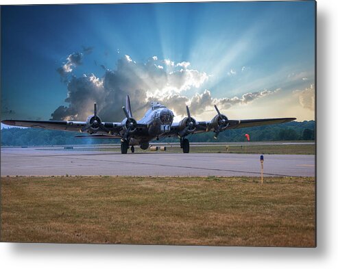 Flying Fortress Metal Print featuring the photograph B17 Landing by Thomas Woolworth