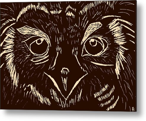 Nature Metal Print featuring the drawing Baby Owl Scratch by Sheri Parris