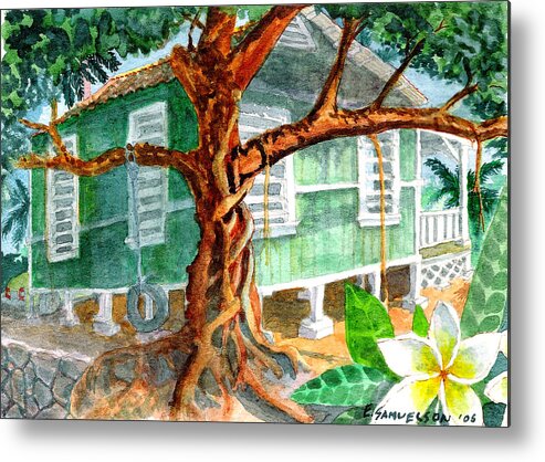 Banyan Tree Metal Print featuring the painting Banyan in the Backyard by Eric Samuelson