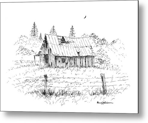 Barn Metal Print featuring the drawing Barn with Skylight by Randy Welborn