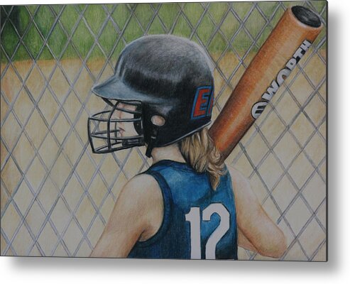 Softball Metal Print featuring the painting Batter Up by Charlotte Yealey