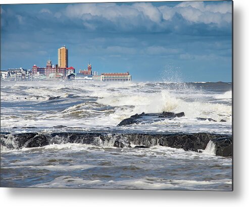 Surf Metal Print featuring the photograph Battering The Seawall At Shark River Inlet by Gary Slawsky